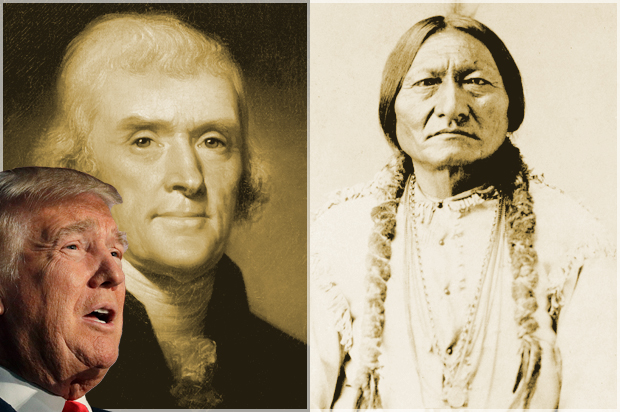 Donald Trump; Thomas Jefferson; Sitting Bull (AP/John Locher/Wikicommons)