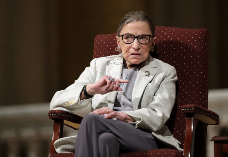 U.S. Supreme Court Justice Ruth Bader Ginsburg speaks during a visit to Stanford University, Monday, Feb. 6, 2017, in Stanford, Calif. (AP Photo/Marcio Jose Sanchez) (AP)