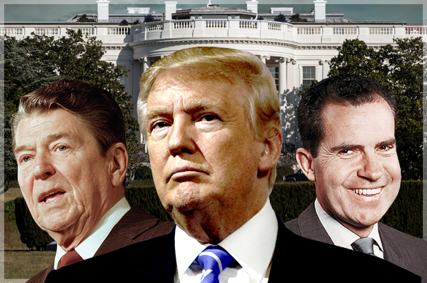 Ronald Reagan; Donald Trump; Richard Nixon (AP/Reuters/Eric Thayer/Photo montage by Salon)