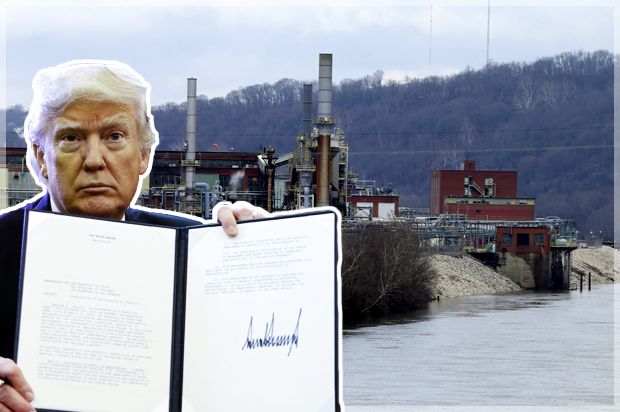 Donald Trump; A manufacturing plant is located along the banks of the Kanawaha River in South Charleston, W.Va. (Getty/Shawn Thew/AP/Steve Helber)