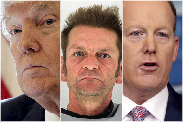 Donald Trump; Adam Purinton; Sean Spicer (Reuters/Joshua Roberts/AP/Johnson County Sheriff's Office/Pablo Martinez Monsivais)