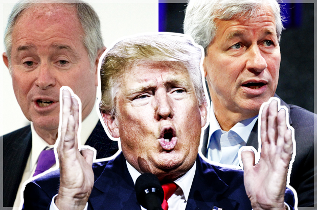 Donald Trump; Steve Schwarzman; Jamie Dimon (Getty/Marc Piscotty/Nicolas Asfouri/Kimberly White)