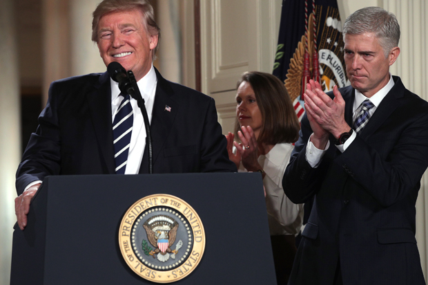 WASHINGTON, DC - JANUARY 31:  U.S. President Donald Trump nominates Judge Neil Gorsuch (R) to the Supreme Court during a ceremony in the East Room of the White House January 31, 2017 in Washington, DC. If confirmed, Gorsuch would fill the seat left vacant with the death of Associate Justice Antonin Scalia in February 2016.  (Photo by Alex Wong/Getty Images) (Getty Images)