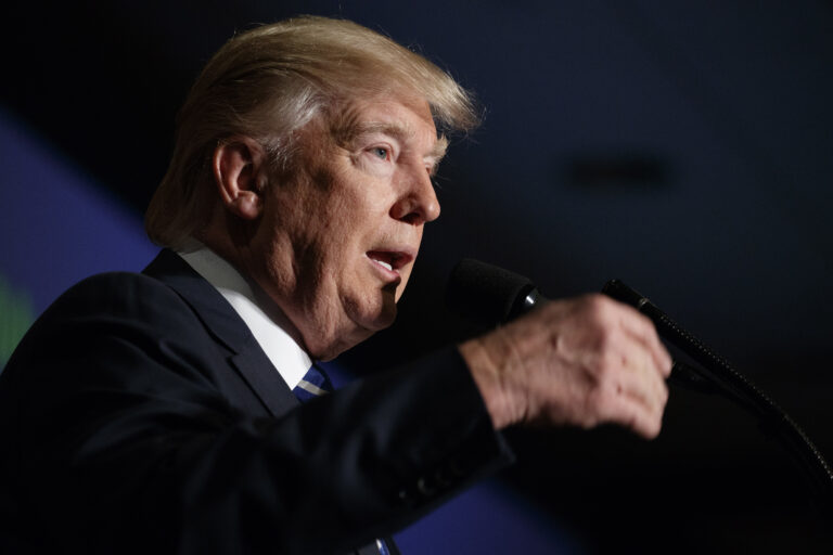 President Donald Trump speaks to the Major County Sheriffs' Association and Major Cities Chiefs Association, Wednesday, Feb. 8, 2017, in Washington. (AP Photo/Evan Vucci) (AP)