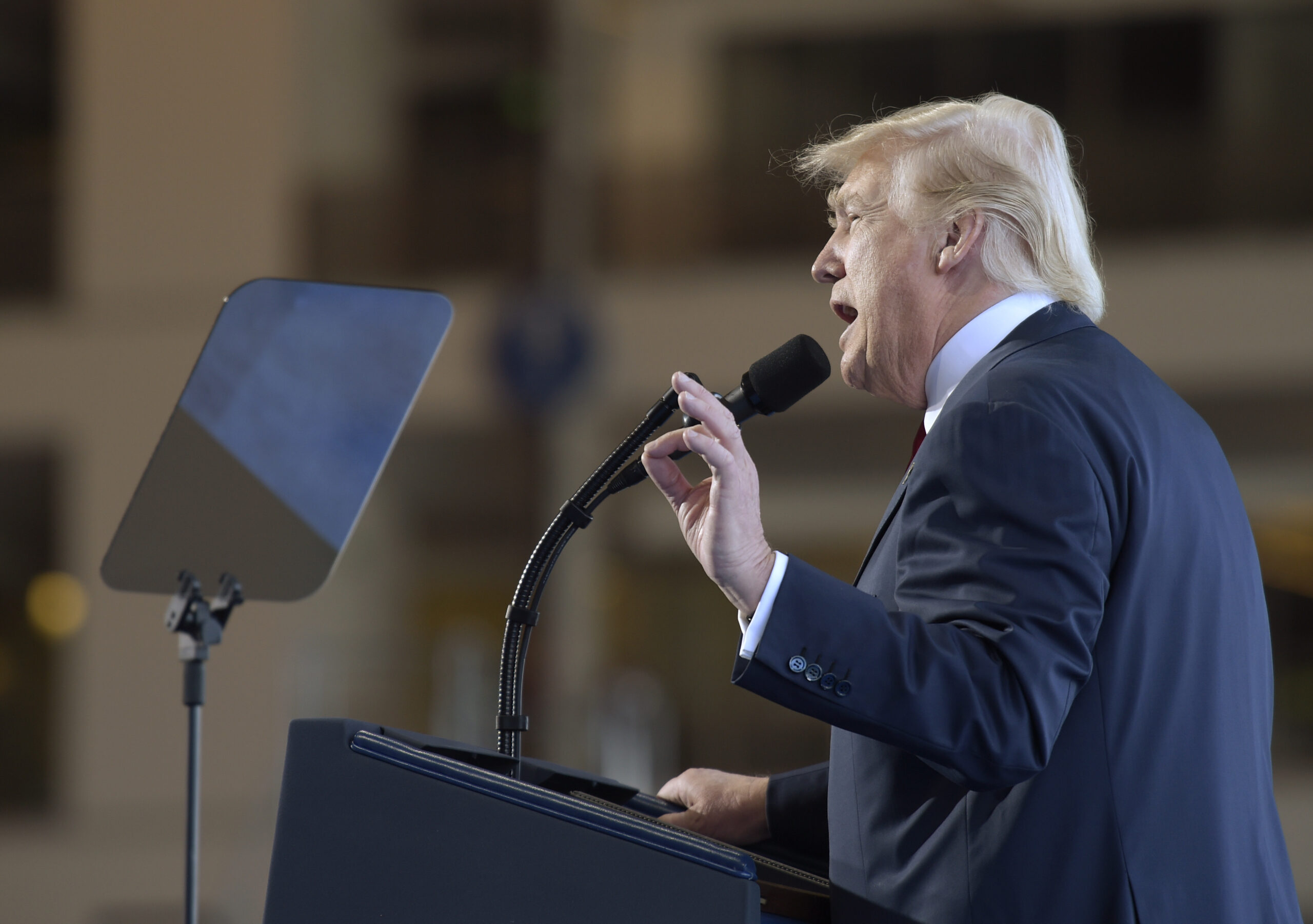 President Donald Trump speaks at the Boeing South Carolina facility in North Charleston, S.C., Friday, Feb. 17, 2017, where he went to see the Boeing 787 Dreamliner. Trump visited the plant before heading to his Mar-a-Lago estate in Palm Beach, Fla. for the weekend. (AP Photo/Susan Walsh) (AP)