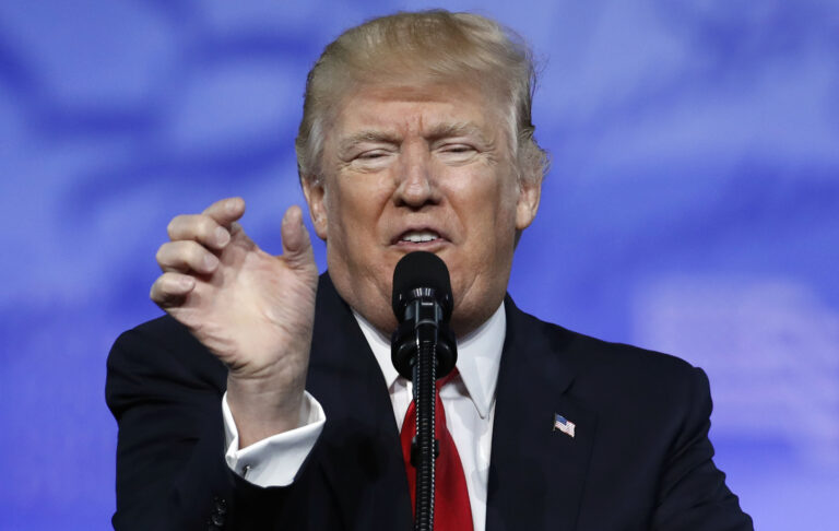 President Donald Trump gestures as he speaks at the Conservative Political Action Conference (CPAC), Friday, Feb. 24, 2017, in Oxon Hill, Md. () (AP Photo/Alex Brandon)