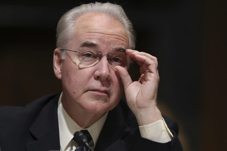 FILE - In this Jan. 24, 2017 file photo, Health and Human Services Secretary-designate, Rep. Tom Price, R-Ga. pauses while testifying on Capitol Hill in Washington at his confirmation hearing before the Senate Finance Committee. The Trump administration and congressional Republicans are considering a series of actions to stabilize health insurance markets for some 18 million people who buy their own policies.  (AP Photo/Andrew Harnik, File) (AP)