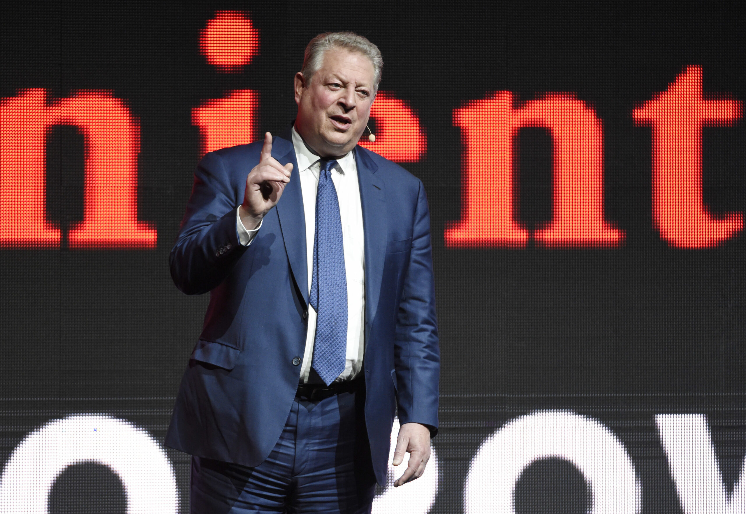 Former U.S. Vice President Al Gore, star of "An Inconvenient Sequel: Truth to Power," addresses the audience during the Paramount Pictures presentation at CinemaCon 2017 at Caesars Palace on Tuesday, March 28, 2017, in Las Vegas. (Photo by Chris Pizzello/Invision/AP) (Chris Pizzello/invision/ap)