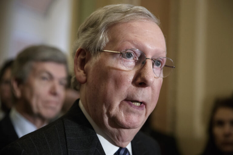 FILE - In this March 14, 2017 file photo, Senate Majority Leader Mitch McConnell, R-Ky. speaks with reporters on Capitol Hill in Washington. (AP Photo/J. Scott Applewhite, File)
