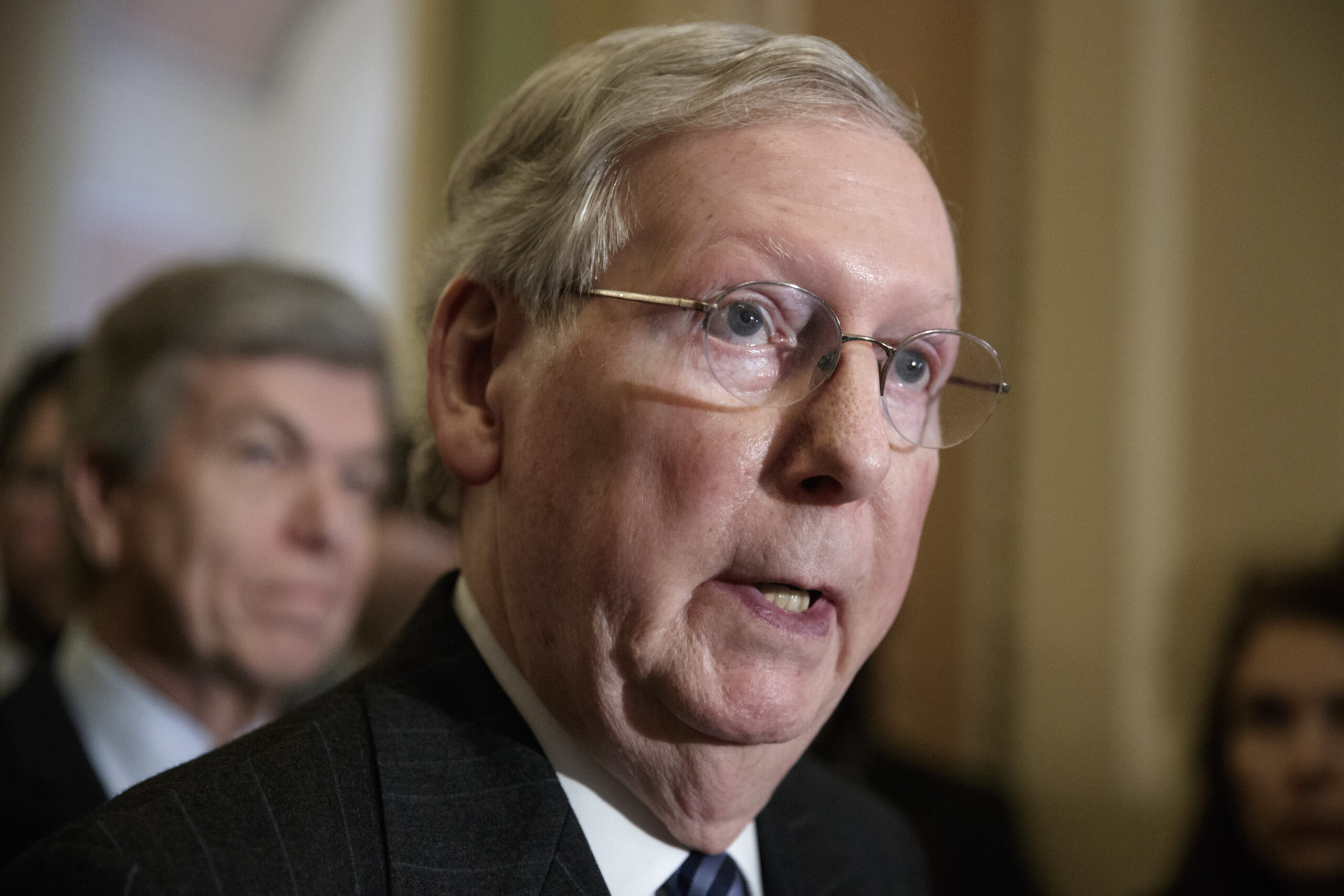 FILE - In this March 14, 2017 file photo, Senate Majority Leader Mitch McConnell, R-Ky. speaks with reporters on Capitol Hill in Washington. (AP Photo/J. Scott Applewhite, File)
