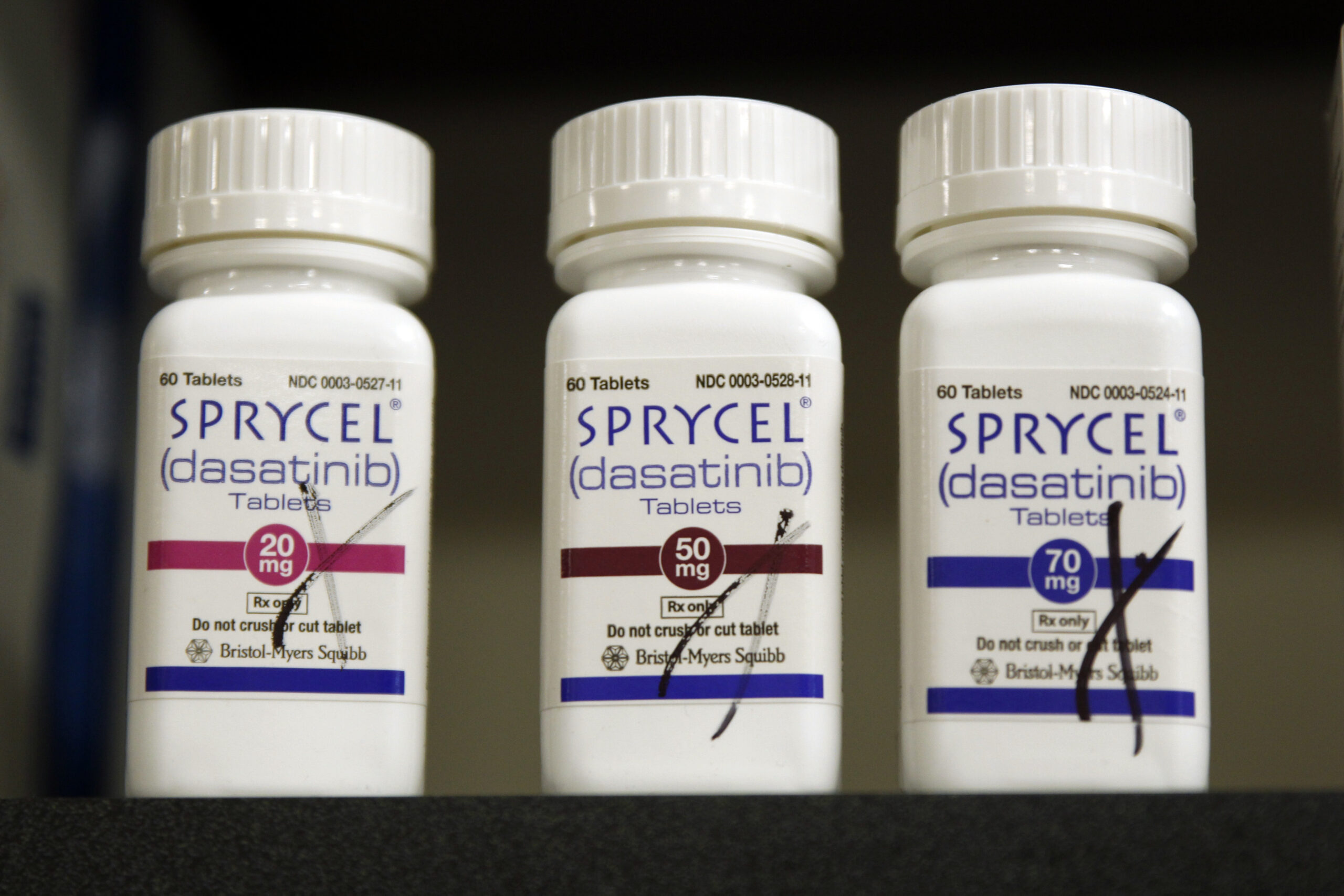 In this photo taken Friday, Feb. 24, 2017, in Wauwatosa, Wisconsin the drug Sprycel sits on a shelf at the Froedtert — the Medical College of Wisconsin Clinical Cancer Center Pharmacy. It's a drug used to treat chronic myelogenous leukemia, or CML. (AP Photo/Carrie Antlfinger) (AP)