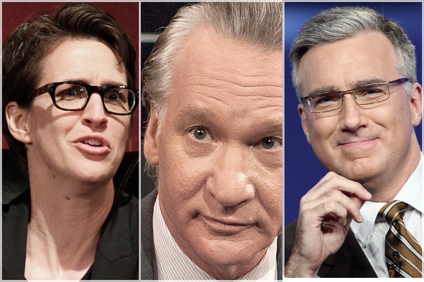 Rachel Maddow; Bill Maher; Keith Olbermann (AP/Nam Y. Huh/Janet Van Ham/Getty/Frederick M. Brown)
