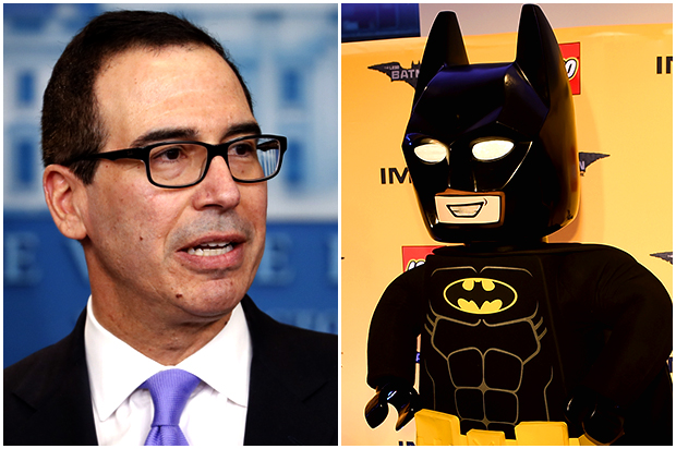 Steven Mnuchin, Lego Batman (AP/ Dave Kotinsky / Stringer)
