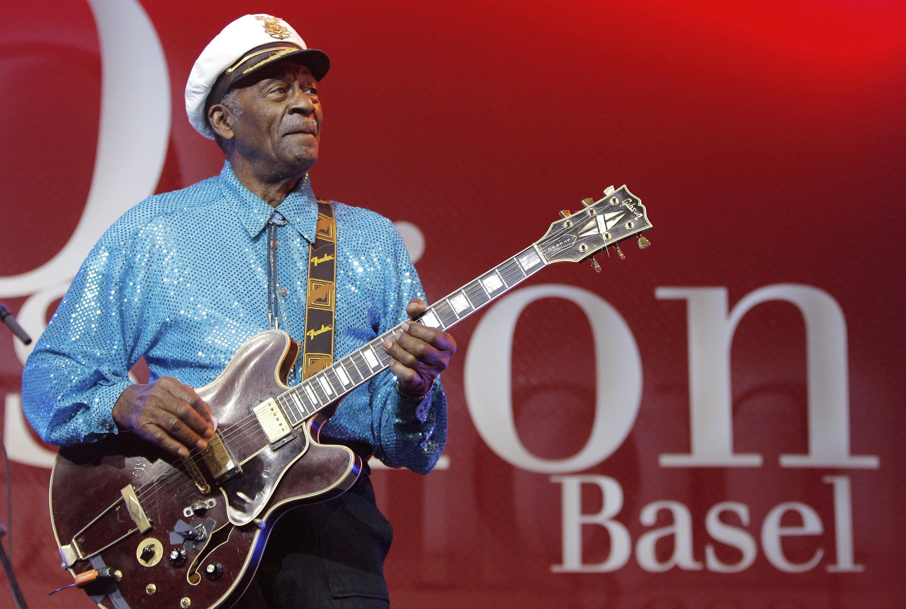 FILE - In this Nov. 13, 2007 file photo, legendary U.S. musician Chuck Berry performs on stage at the Avo Session in Basel, Switzerland. Berry, rock 'n' roll's founding guitar hero and storyteller who defined the music's joy and rebellion in such classics as "Johnny B. Goode," ''Sweet Little Sixteen" and "Roll Over Beethoven," died Saturday, March 18, 2017, at his home west of St. Louis. He was 90. (Peter Klaunzer/Keystone via AP, File) (AP)