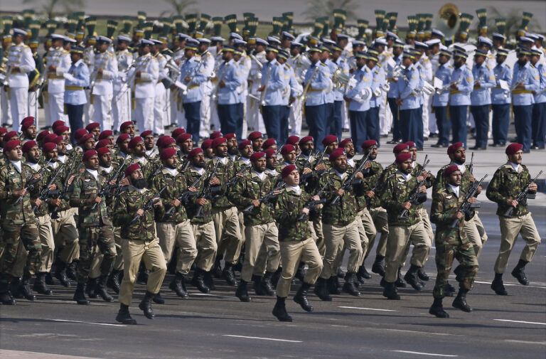 Pakistani commandos from the Special Services Group march during a military parade to mark Pakistan's Republic Day, in Islamabad, Pakistan, Thursday, March 23, 2017. President Mamnoon Hussain said Pakistan is ready to hold talks with India on all issues, including Kashmir, as he opened the annual military parade. During the parade, attended by several thousand people, Pakistan displayed nuclear-capable weapons, tanks, jets, drones and other weapons systems. (AP Photo/Anjum Naveed) (AP Photo/Anjum Naveed)