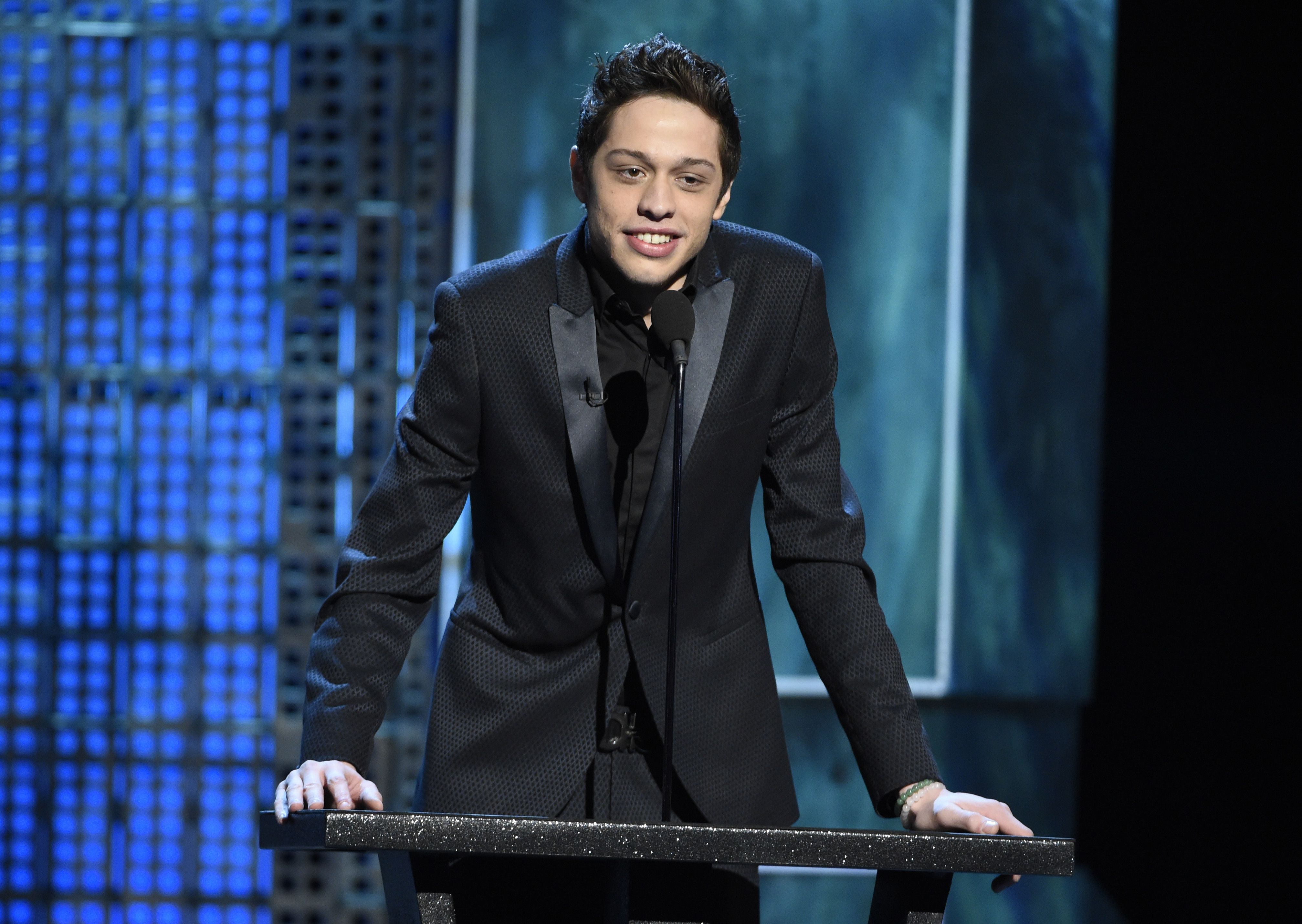 FILE - In this March 14, 2015, file photo, Pete Davidson speaks at a Comedy Central Roast at Sony Pictures Studios in Culver City, Calif. The "Saturday Night Live" cast member said on Instagram Monday, March 6, 2017, that he  has quit drugs and is “happy and sober for the first time in 8 years.” (Photo by Chris Pizzello/Invision/AP, File) (AP)
