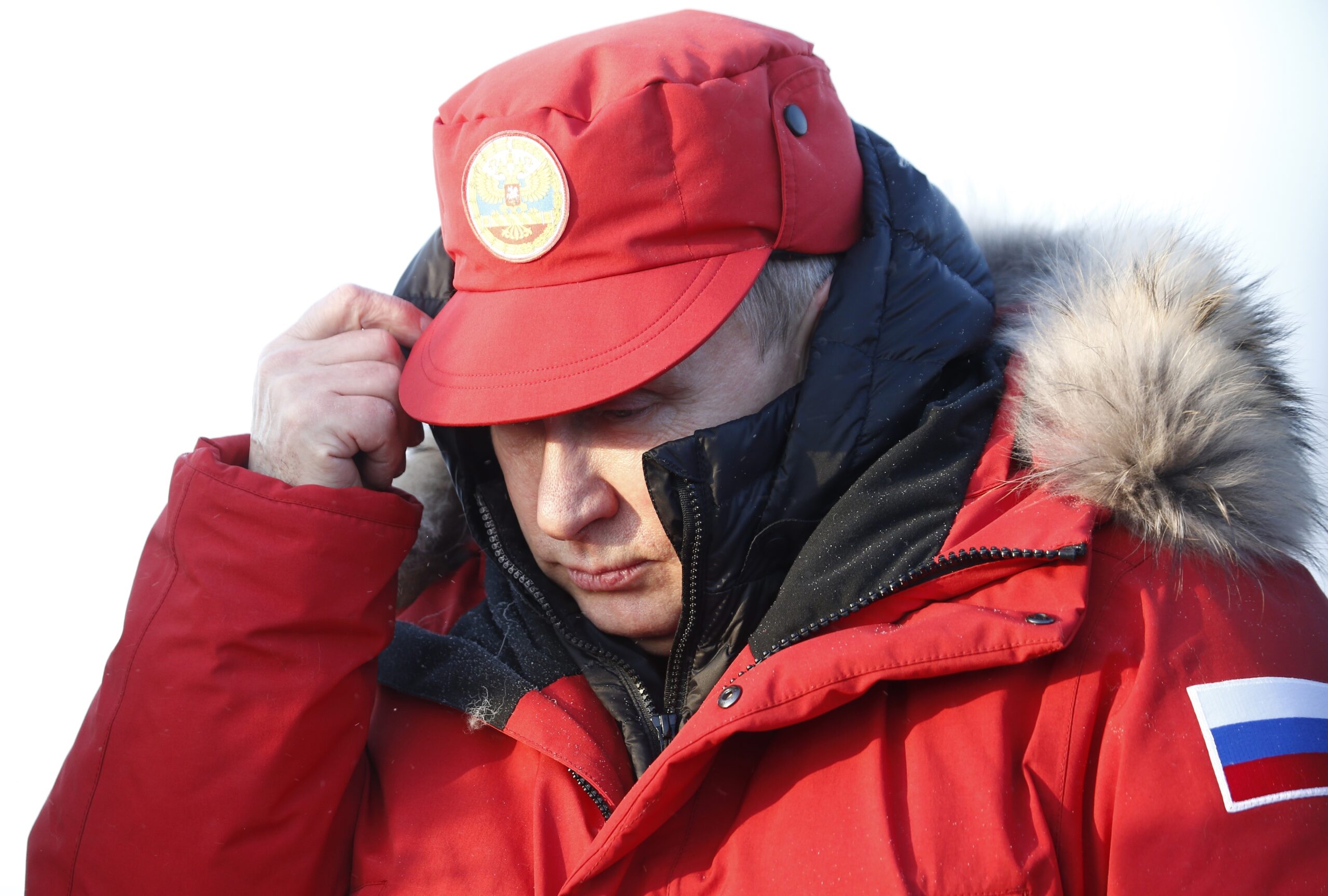 Russian President Vladimir Putin hood while visiting Franz Josef Land archipelago in the Arctic, Russia, Wednesday, March 29, 2017. Russia has sought to strengthen its foothold in the Arctic amid intensifying rivalry for the region's rich natural resources between polar countries. (Sergei Karpukhin/Pool Photo via AP) (AP)