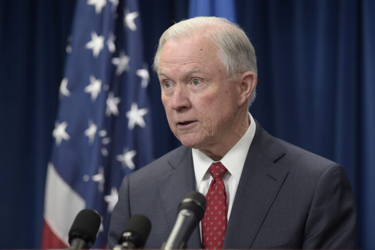 FILE - In this March 6, 2017 file photo, Attorney General Jeff Sessions speaks in Washington. Christopher Anders, an attorney with the American Civil Liberties Union has filed a complaint against Sessions with the Alabama State Bar over his testimony during his Senate confirmation process regarding contact he had with Russia. (AP Photo/Susan Walsh, File) (AP)