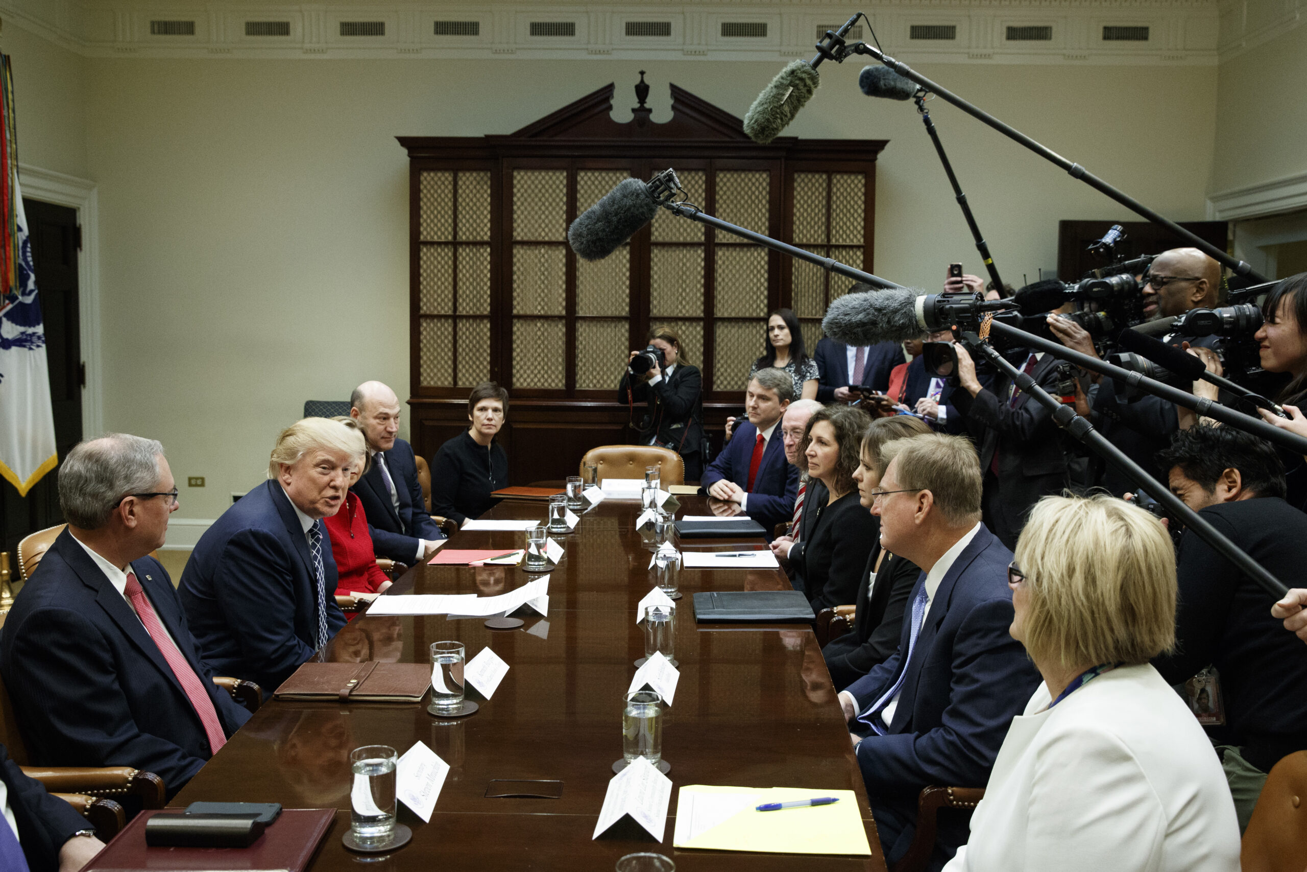 President Donald Trump speaks in the Roosevelt Room of the White House in Washington, Thursday, March 9, 2017, during a meeting with leaders from small community banks.  () (AP Photo/Evan Vucci)