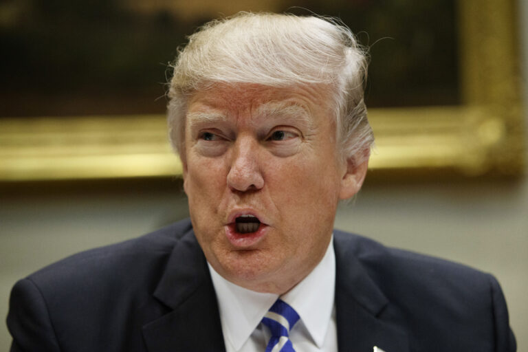 President Donald Trump speaks during a meeting with House and Senate leadership, Wednesday, March 1, 2017, in the Roosevelt Room of the White House in Washington. () (AP Photo/Evan Vucci)