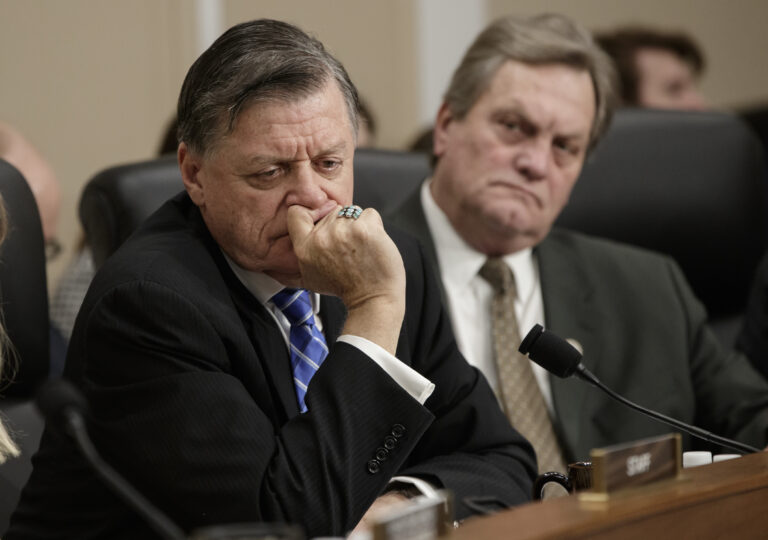 Rep. Tom Cole, R-Okla., left, and Rep. Mike Simpson, R-Idaho, listen to statements by the minority as Health and Human Services Secretary Tom Price, a doctor and former congressman, testified on Capitol Hill in Washington, Wednesday, March 29, 2017,  before a House Appropriations subcommittee to outline the Trump Administration's proposals to trim the HHS budget.  (AP Photo/J. Scott Applewhite) (AP)