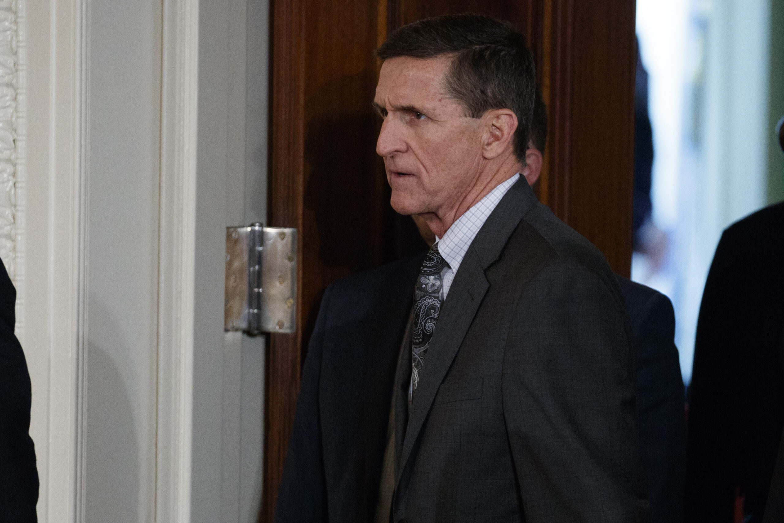 FILE - In this Feb. 13, 2017 file photo, Mike Flynn arrives for a news conference in the East Room of the White House in Washington. Flynn, President Donald Trump’s former national security adviser, who was fired from the White House last month, has registered as a foreign agent with the Justice Department for work that may have aided the Turkish government in exchange for $530,000.  (AP Photo/Evan Vucci, File) (AP)
