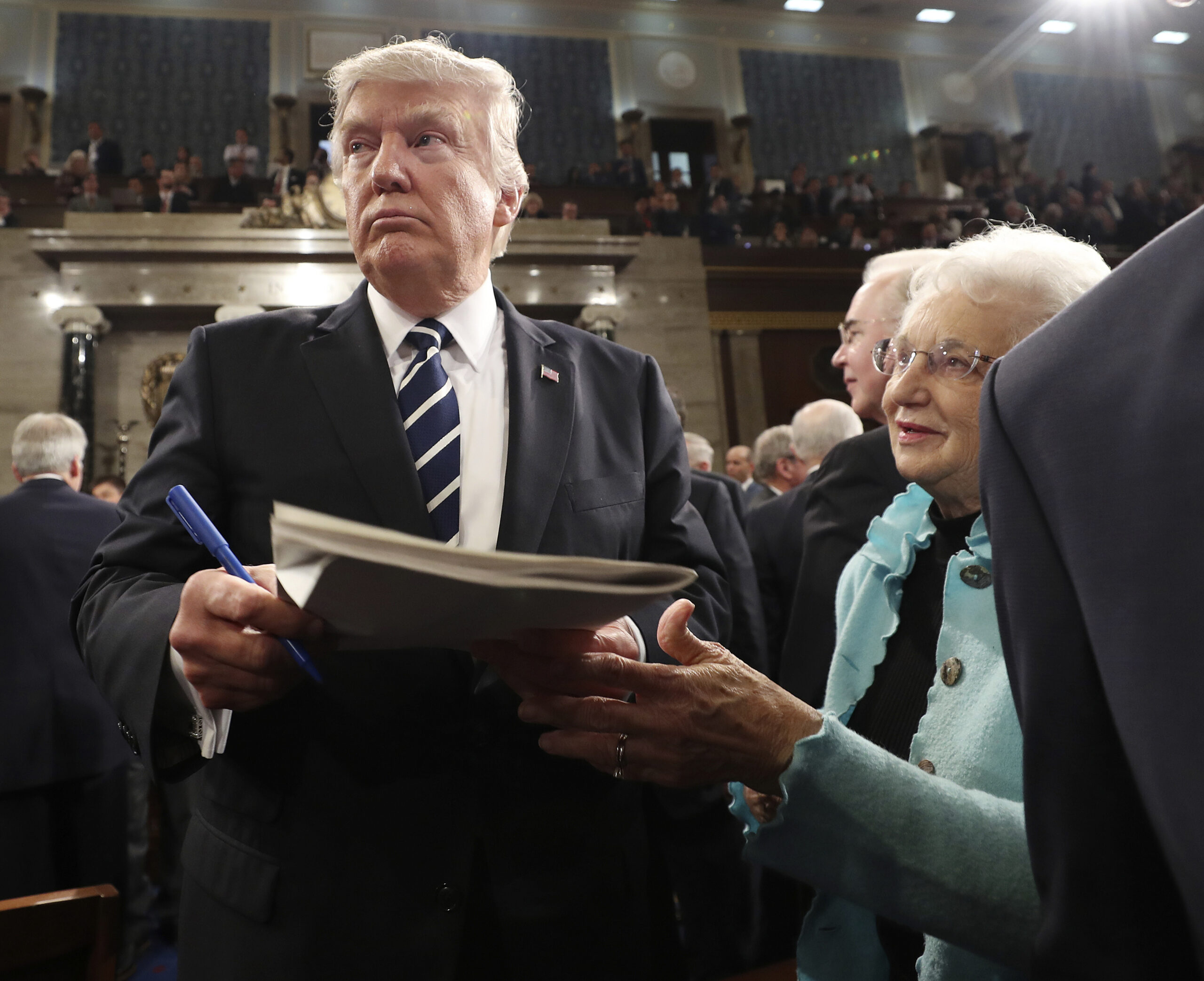 President Donald Trump leaves after speech to a joint session of Congress on Capitol Hill in Washington, Tuesday, Feb. 28, 2017. (Jim Lo Scalzo/Pool Image via AP) (AP)