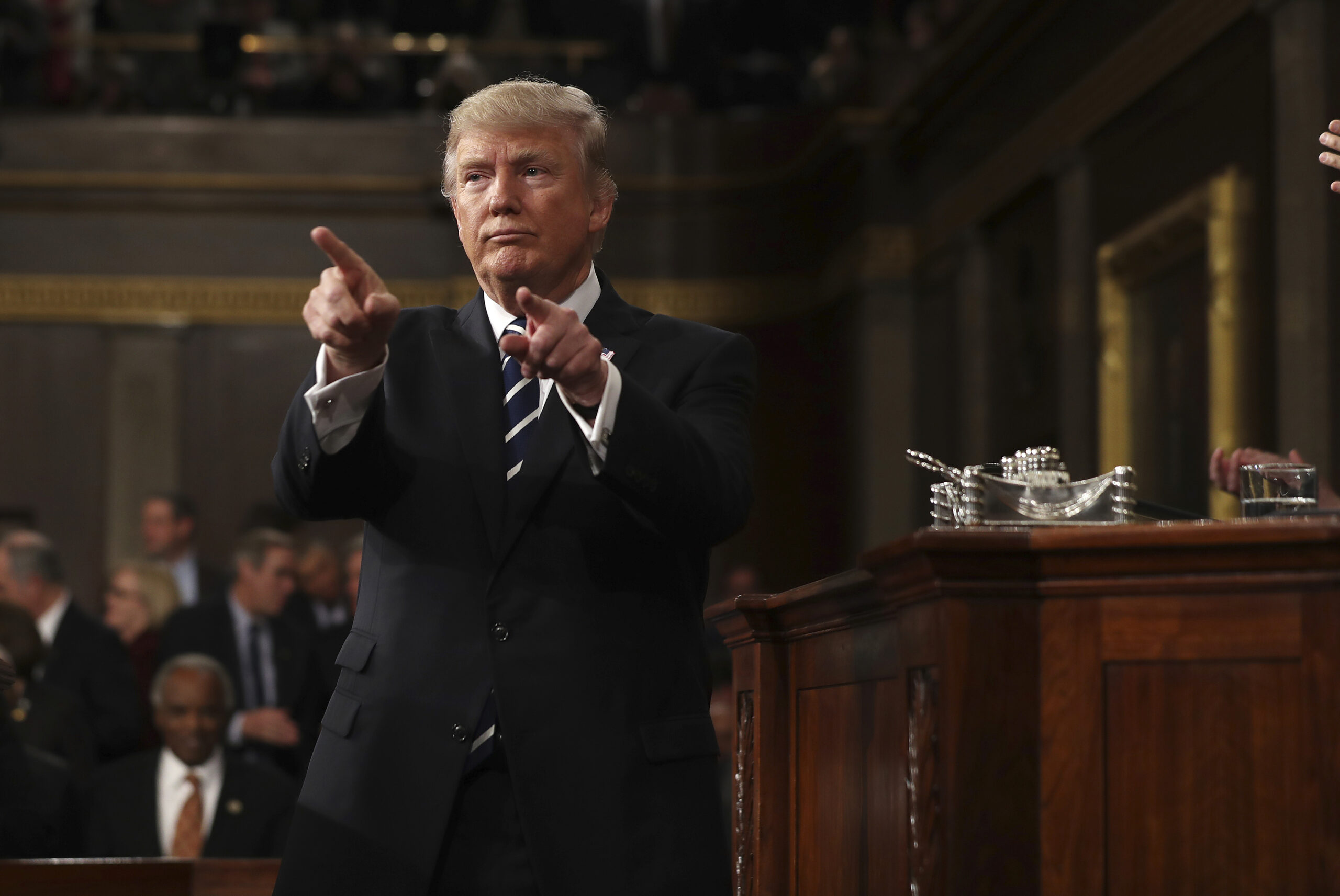 President Donald Trump reacts after addressing a joint session of Congress on Capitol Hill in Washington, Tuesday, Feb. 28, 2017. (Jim Lo Scalzo/Pool Image via AP) (AP)