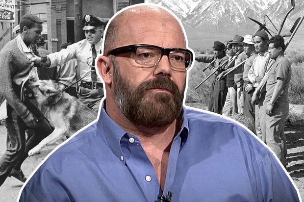 Andrew Sullivan; demonstrators at the Democratic National Convention in Chicago, 1968; Japanese laborers in an internment camp in Manzanar, California in 1942. (AP/HBO/Salon)