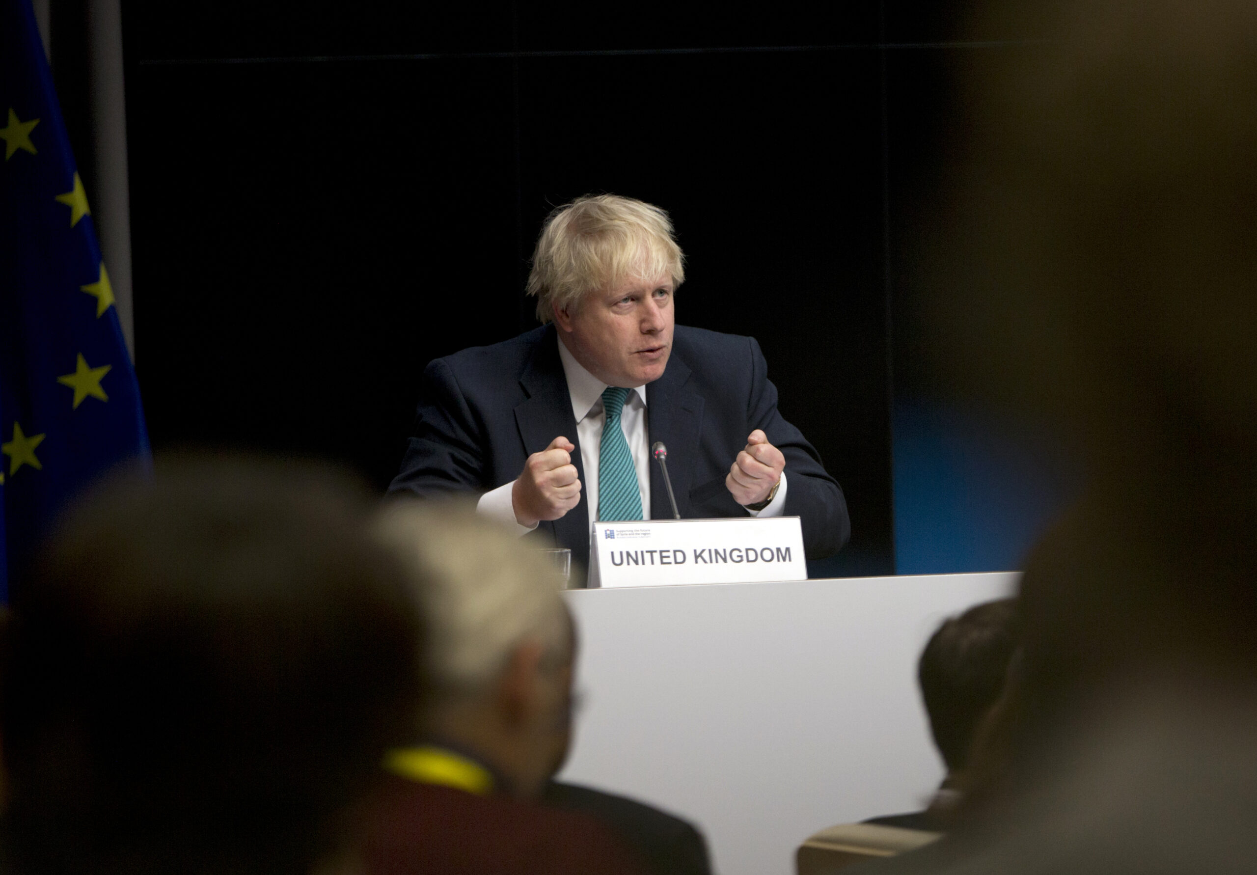 British Foreign Secretary Boris Johnson speaks during a media conference at an EU Syria conference at the Europa building in Brussels on Wednesday, April 5, 2017. The EU and other nations met Wednesday to discuss what will be needed to rebuild war-ravaged Syria. (AP Photo/Virginia Mayo) (AP)