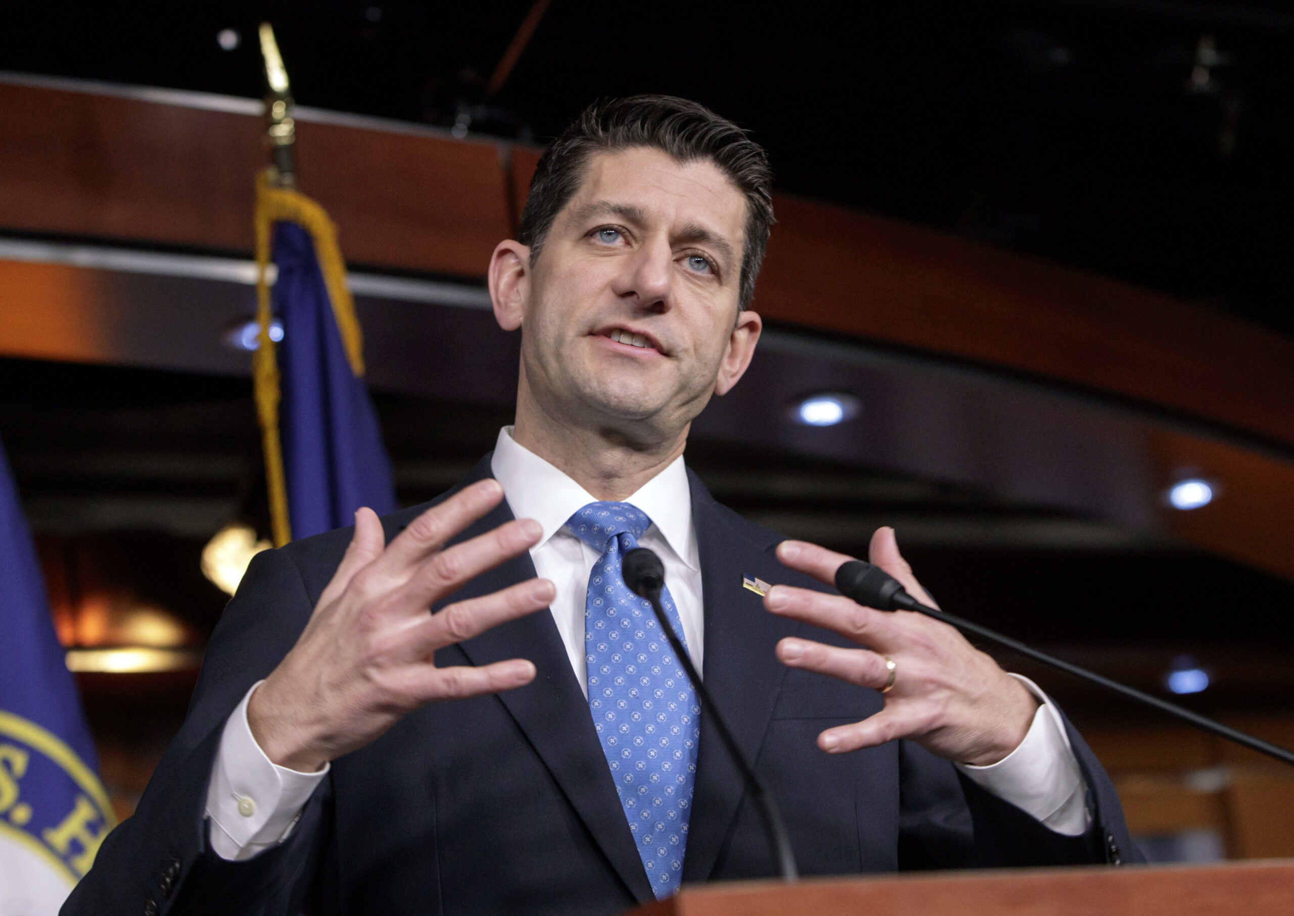 FILE - In this March 30, 2017, file photo, House Speaker Paul Ryan of Wis. discusses the Republican agenda during a news conference on Capitol Hill in Washington. The conservative Club for Growth is targeting powerful committee chairmen and other top Republicans, part of an aggressive ad campaign to rally support for the GOP's struggling health care overhaul effort. The television and digital ads, unveiled earlier this week, pressure Republicans to a back a revised version of the GOP health care bill that Ryan abruptly withdrew last month because it lacked the votes. (AP Photo/J. Scott Applewhite, File) (AP)