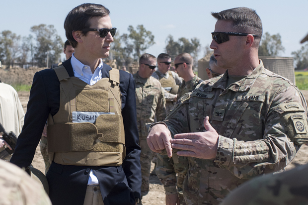 Jared Kushner meets with service members at a forward operating base near Qayyarah West in Iraq, April 4, 2017. (Getty/Dominique A. Pineiro)
