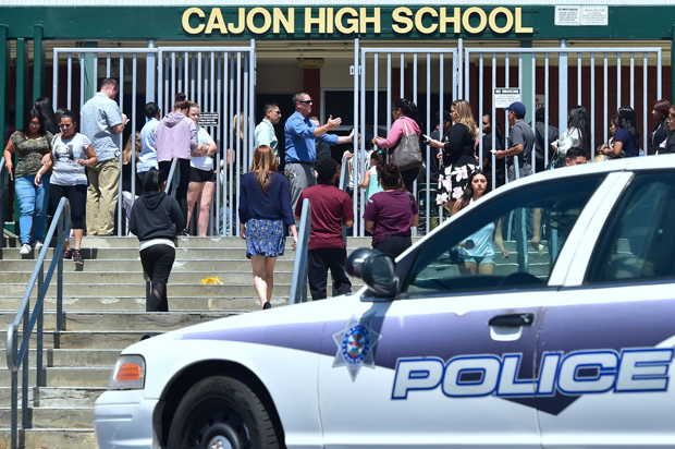 A police vehicle at Cajon High School in San Bernardino, California, April 10, 2017. (Getty/Frederic J. Brown)