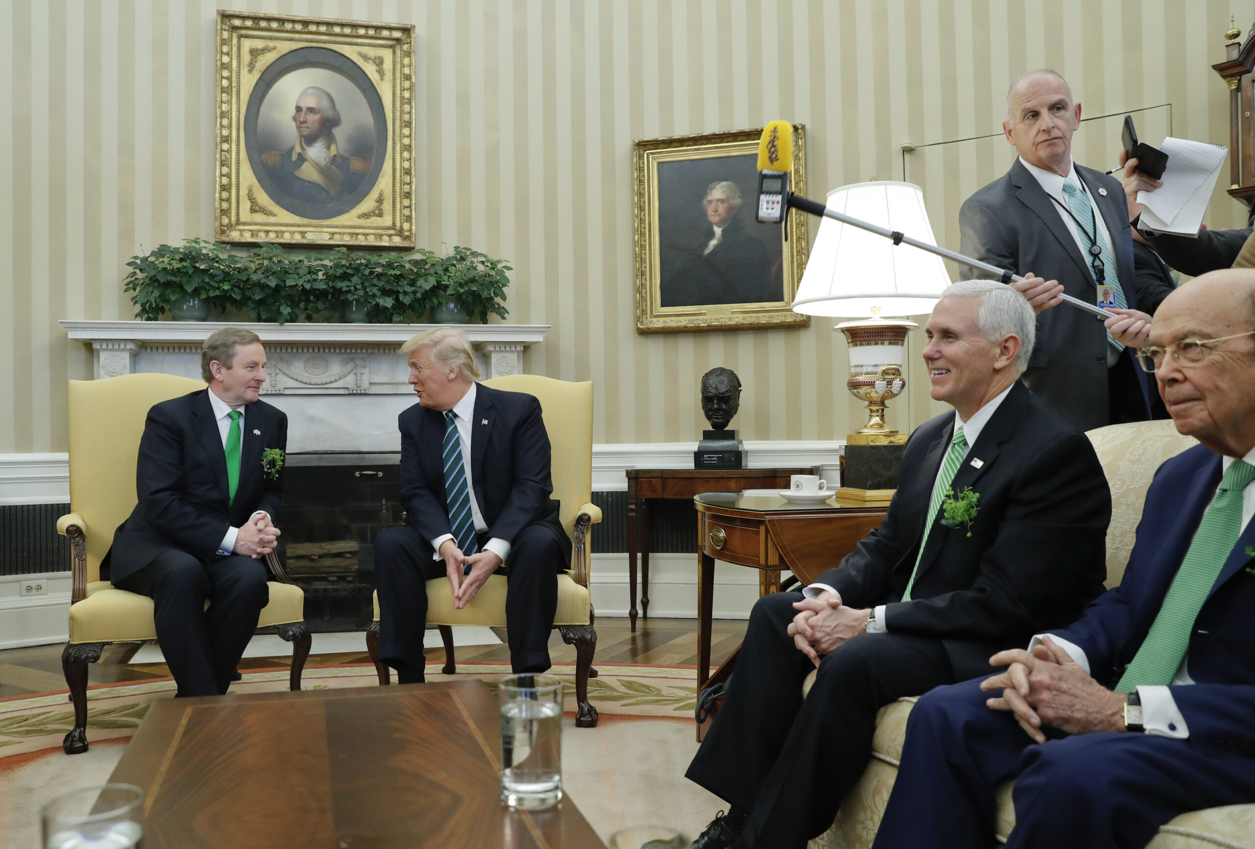 Keith Schiller, director of Oval Office operations, standing, left, watches as President Donald Trump meets with Irish Prime Minister Enda Kenny in the Oval Office (AP Photo/Pablo Martinez Monsivais, File)
