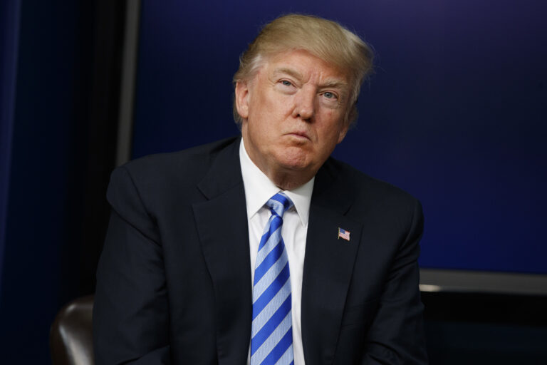 President Donald Trump listens to a question during a town hall with business leaders in the South Court Auditorium on the White House complex in Washington, Tuesday, April 4, 2017. (AP Photo/Evan Vucci) (AP Photo/Evan Vucci)
