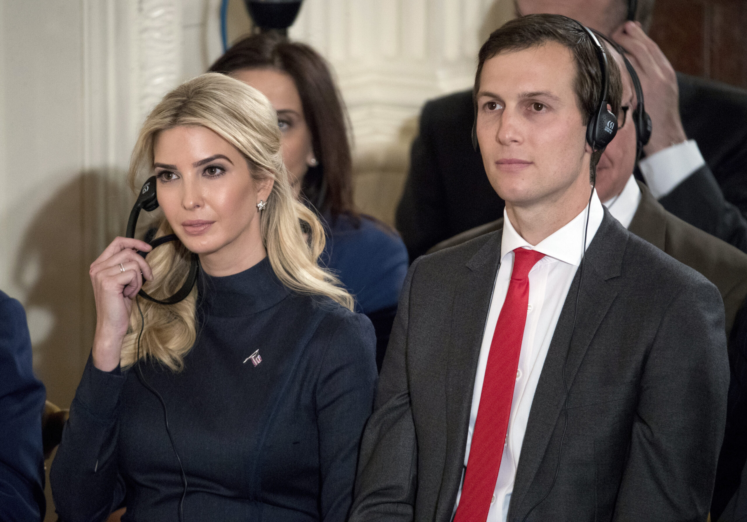 FILE - In this March 17, 2017, file photo Ivanka Trump, the daughter of President Donald Trump, and her husband Jared Kushner, senior adviser to President Donald Trump, attend a news conference with the president and German Chancellor Angela Merkel in the East Room of the White House in Washington. (AP Photo/Andrew Harnik)