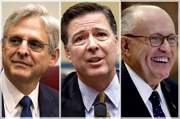 Merrick Garland; James Comey; Rudy Giuliani (AP/Evan Vucci/J. Scott Applewhite/Carolyn Kaster)