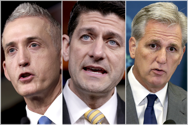 Trey Gowdy; Paul Ryan; Kevin McCarthy (AP/Susan Walsh/J. Scott Applewhite/Reuters/Gary Cameron)