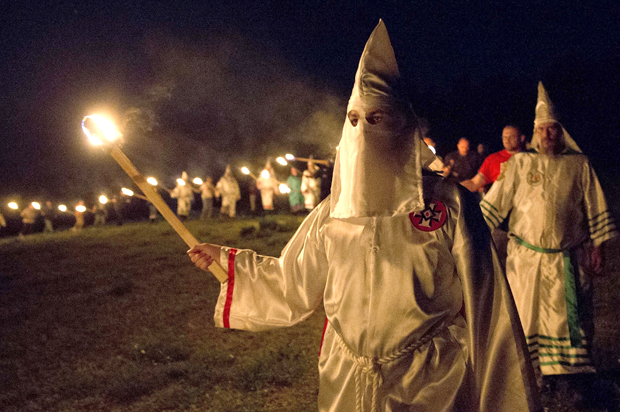 Members of the Ku Klux Klan participate in cross burnings in rural Paulding County, Ga, April 23, 2016. (AP/John Bazemore)