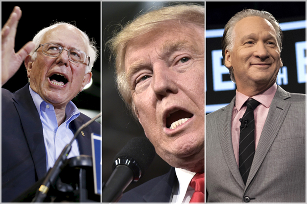 Bernie Sanders; Donald Trump; Bill Maher (Reuters/Scott Audette/AP/Janet Van Ham/Getty/Mandel Ngan)