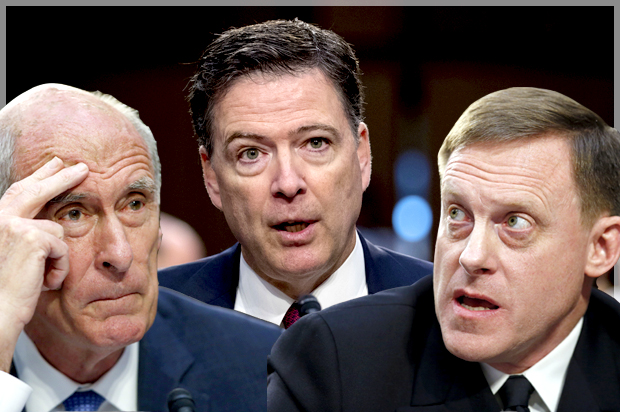 Dan Coats; James Comey; Mike Rogers (AP/Alex Brandon/Andrew Harnik/Photo Montage by Salon)