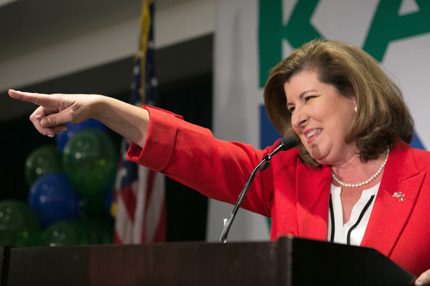 Karen Handel addresses supporters gathered at Hyatt Regency at Villa Christina on June 20, 2017 in Atlanta, Georgia. (Getty/Jessica McGowan)