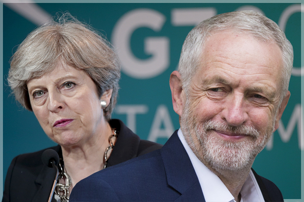 Theresa May; Jeremy Corbyn (AP/Luca Bruno/Getty/Jack Taylor/Photo montage by Salon)