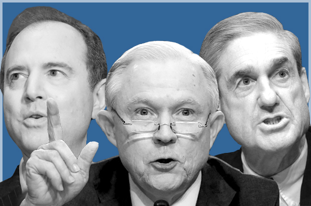 Adam Schiff; Jeff Sessions; Robert Mueller (AP/Alex Brandon/Susan Walsh/Montage by Salon)