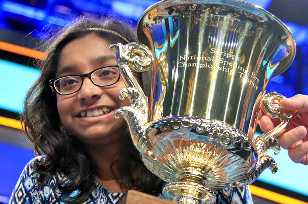 Ananya Vinay, 12, winner of the 90th Scripps National Spelling Bee. (AP/Manuel Balce Ceneta)