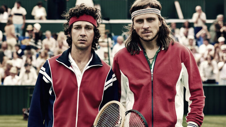 Shia LaBeouf and Sverrir Gudnason in "Borg vs. McEnroe" (Nordisk Film)