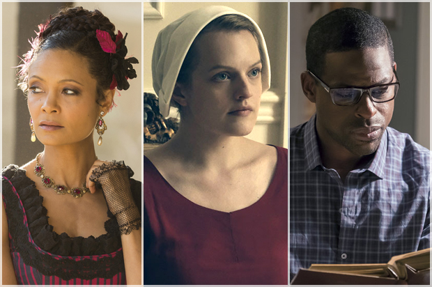Thandie Newton in "Westworld," Elisabeth Moss in "The Handmaid's Tale," Sterling K. Brown in "This Is Us" (HBO/Netflix/NBC)