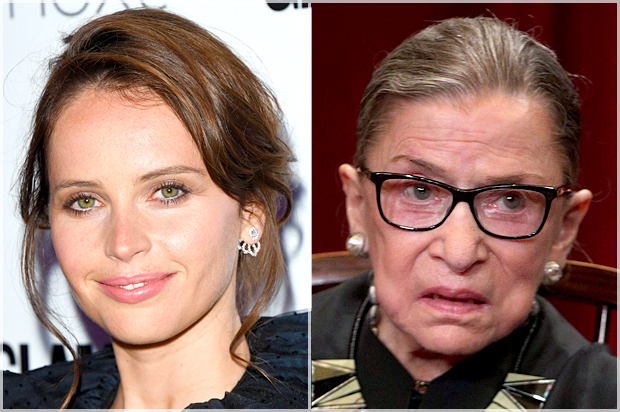 Felicity Jones; Ruth Bader Ginsburg (Getty/Stuart C. Wilson/Alex Wong)