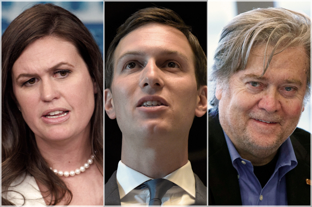Sarah Sanders; Jared Kushner; Steve Bannon (AP/Evan Vucci/Susan Walsh)
