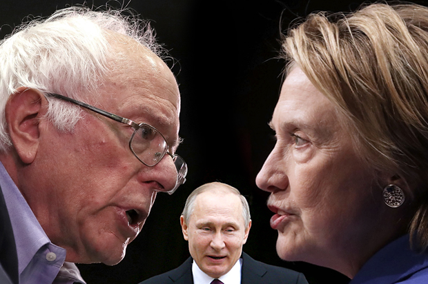 Bernie Sanders; Vladimir Putin; Hillary Clinton (Getty/Justin Sullivan/Sergei Karpukhin/Chip Somodevilla)